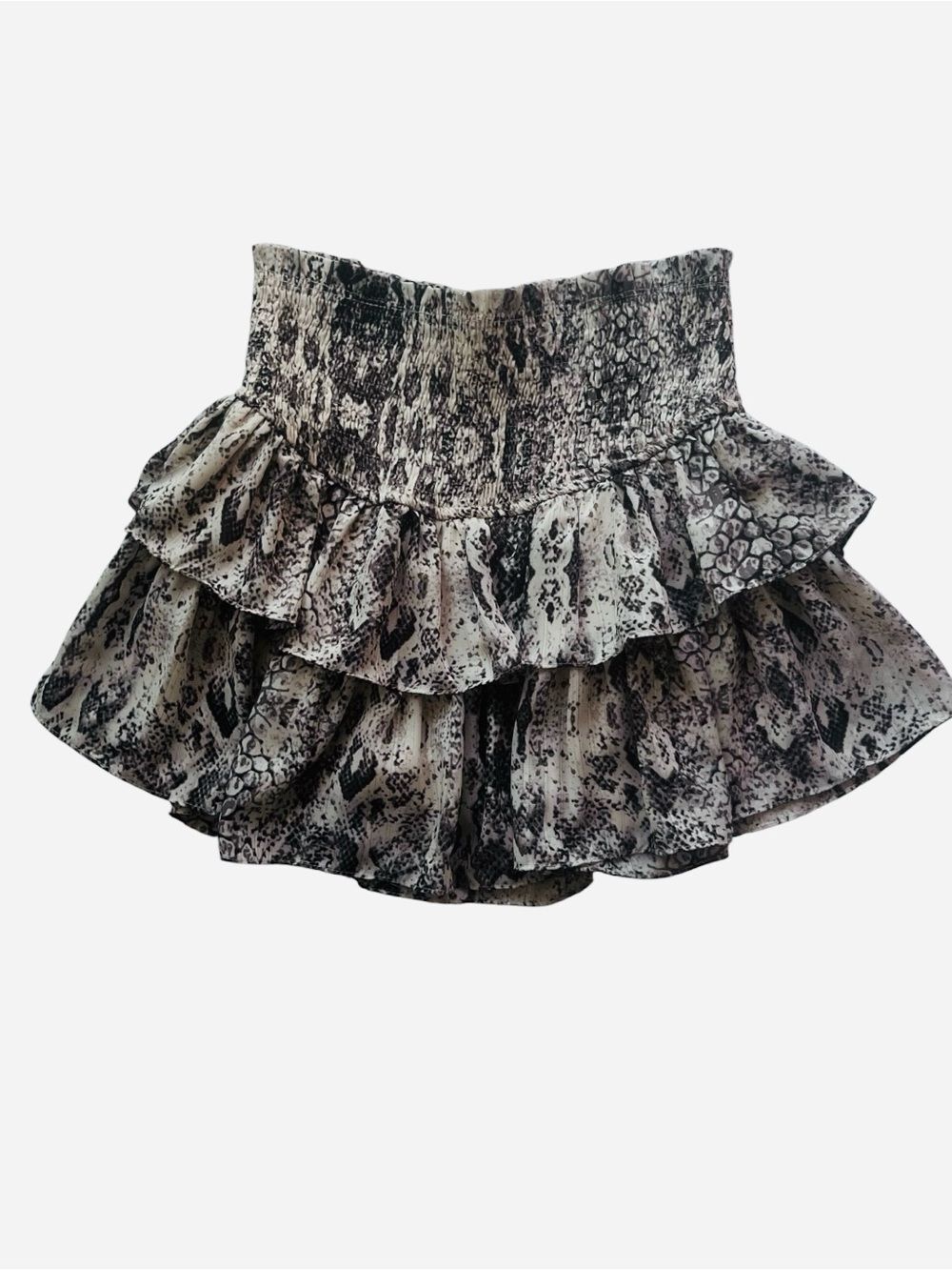 Mustard Seed Snake Print Tier Ruffle Mini 
 Boho Chic Y2K Coquette Flowy Skirt S